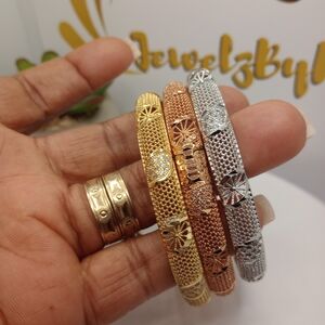 Elegant Gold, Rose Gold, and Silver Bangles